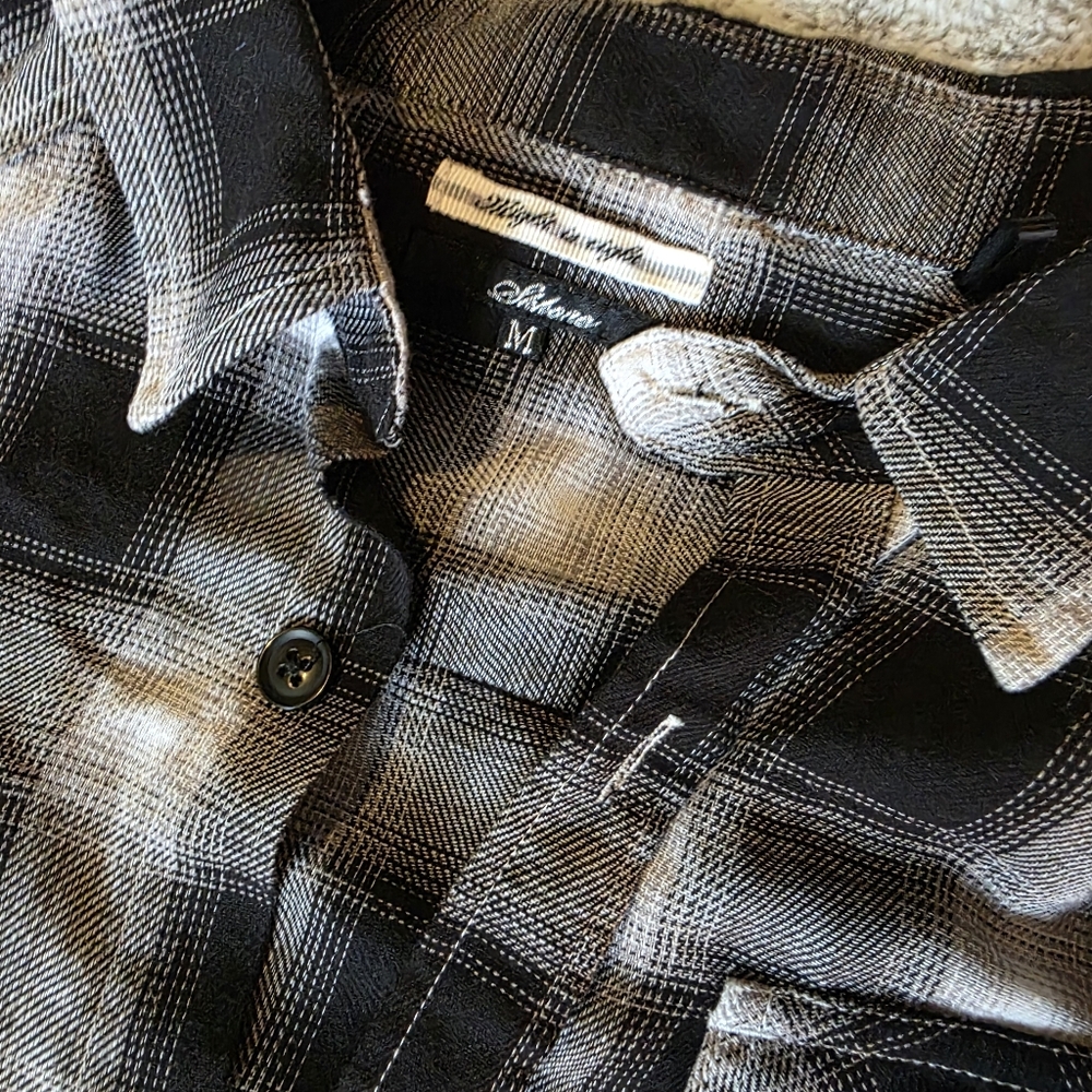Womens Plaid 3/4 Sleeve Shirt - Black and White - Picture 2 of 3